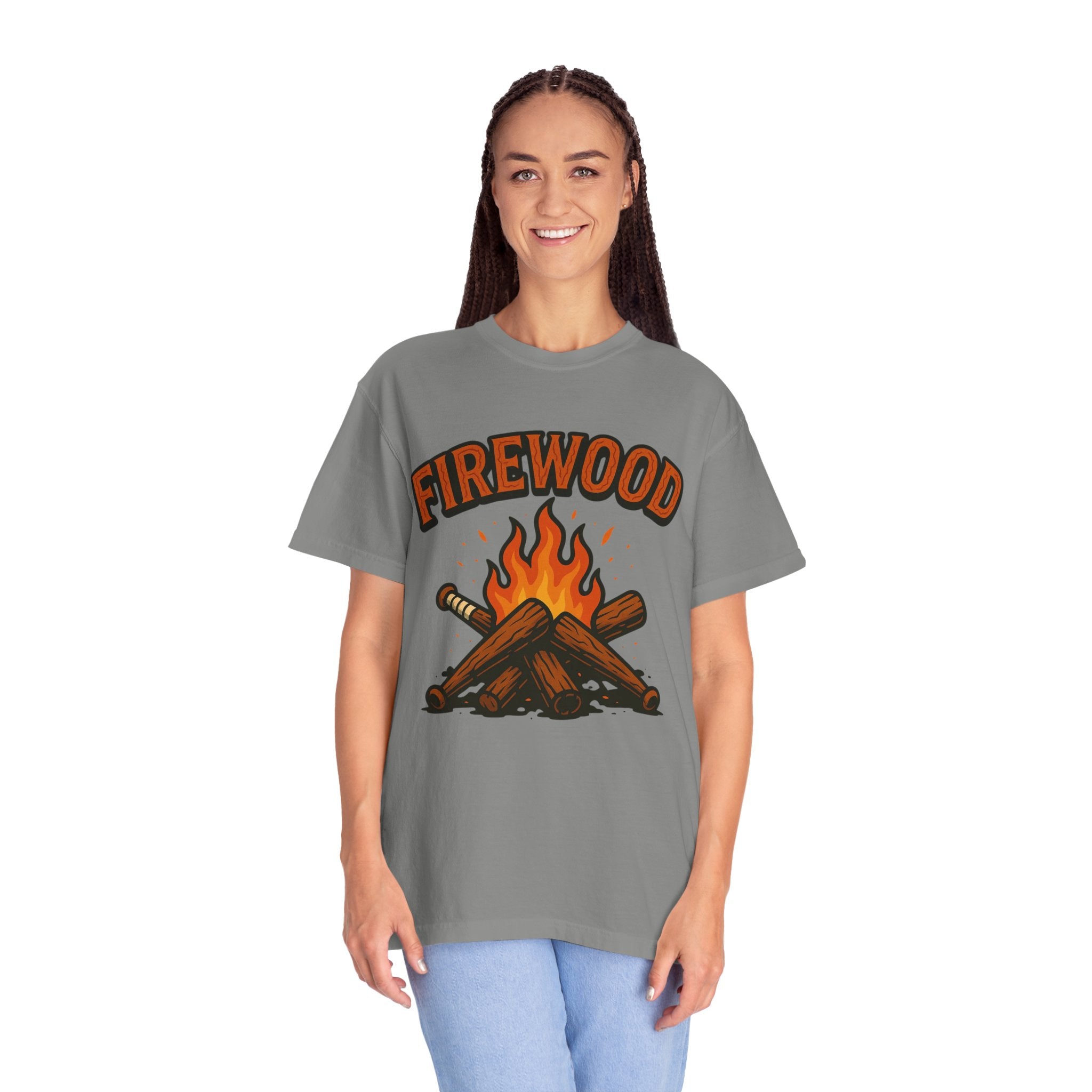 Firewood Baseball Tee – Retro Campfire Graphic Shirt
