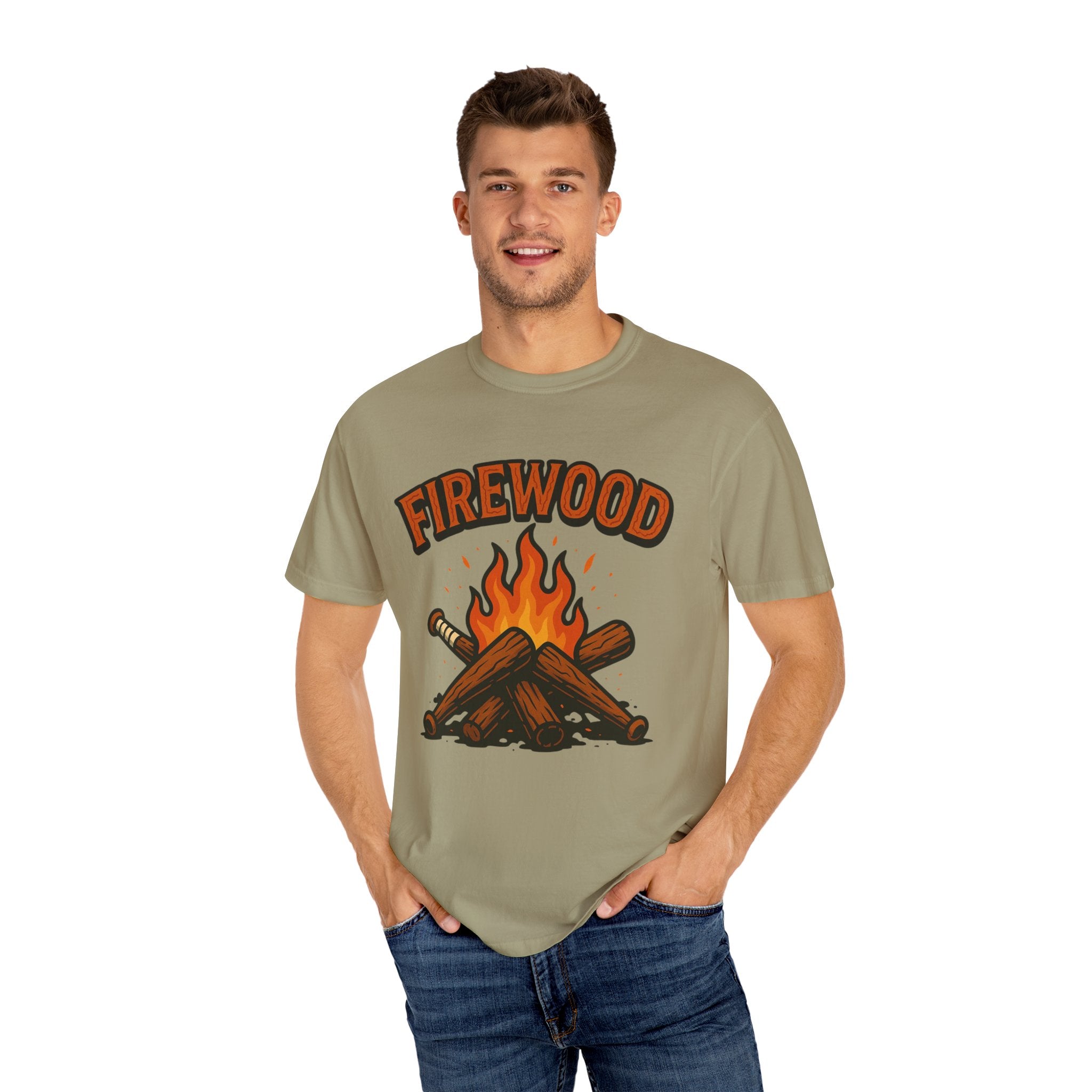 Firewood Baseball Tee – Retro Campfire Graphic Shirt
