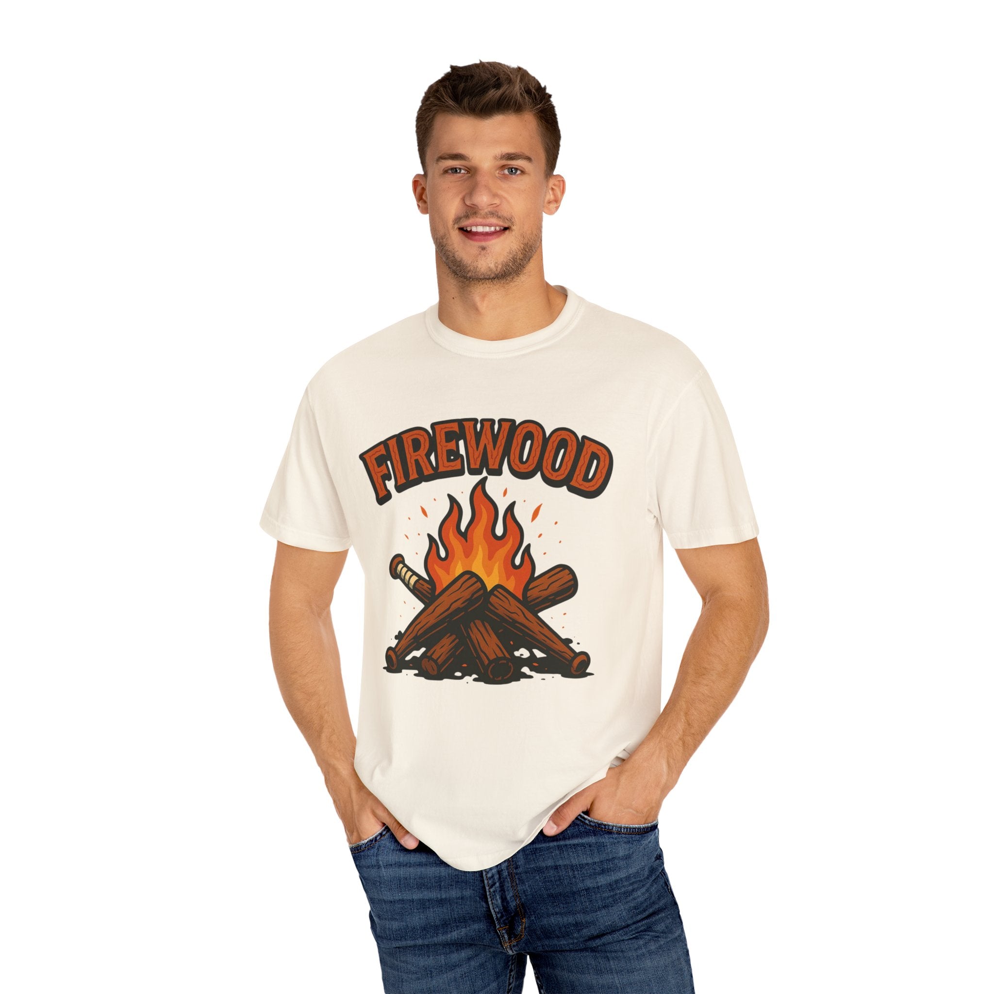 Firewood Baseball Tee – Retro Campfire Graphic Shirt
