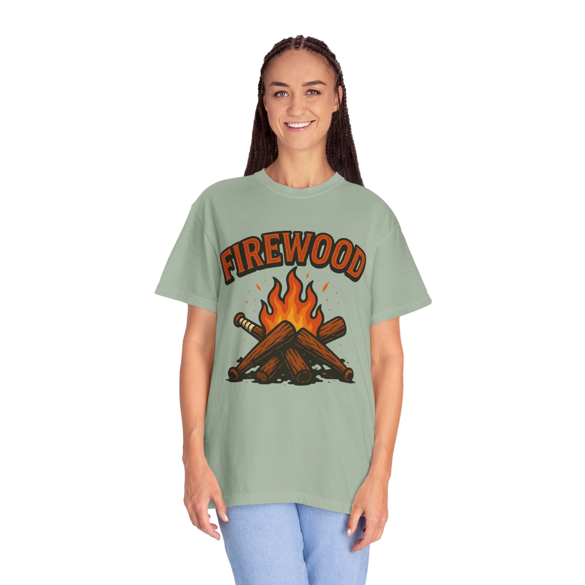 Firewood Baseball Tee – Retro Campfire Graphic Shirt