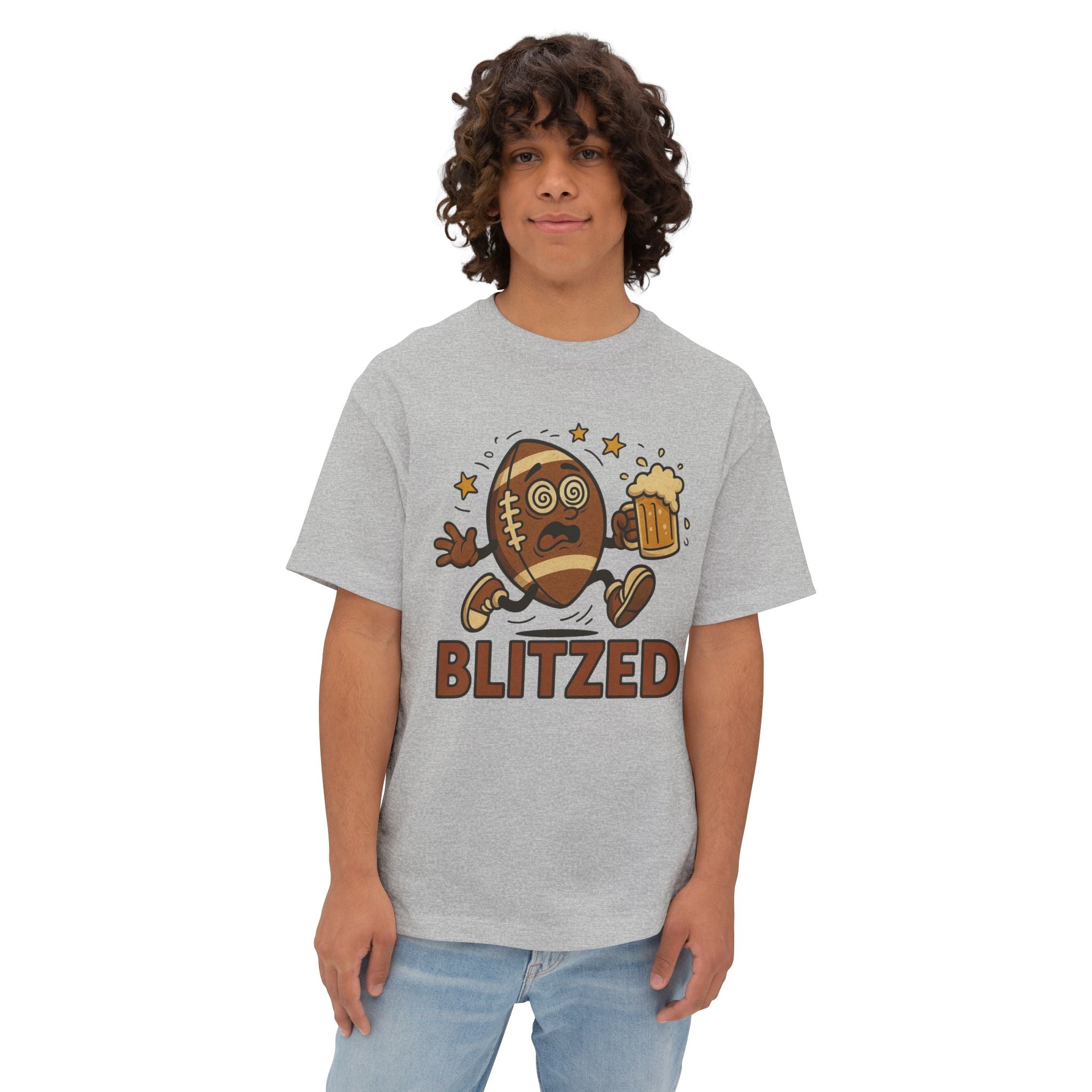 Blitzed Graphic Oversized Boxy Tee – Funny Football Beer T-Shirt