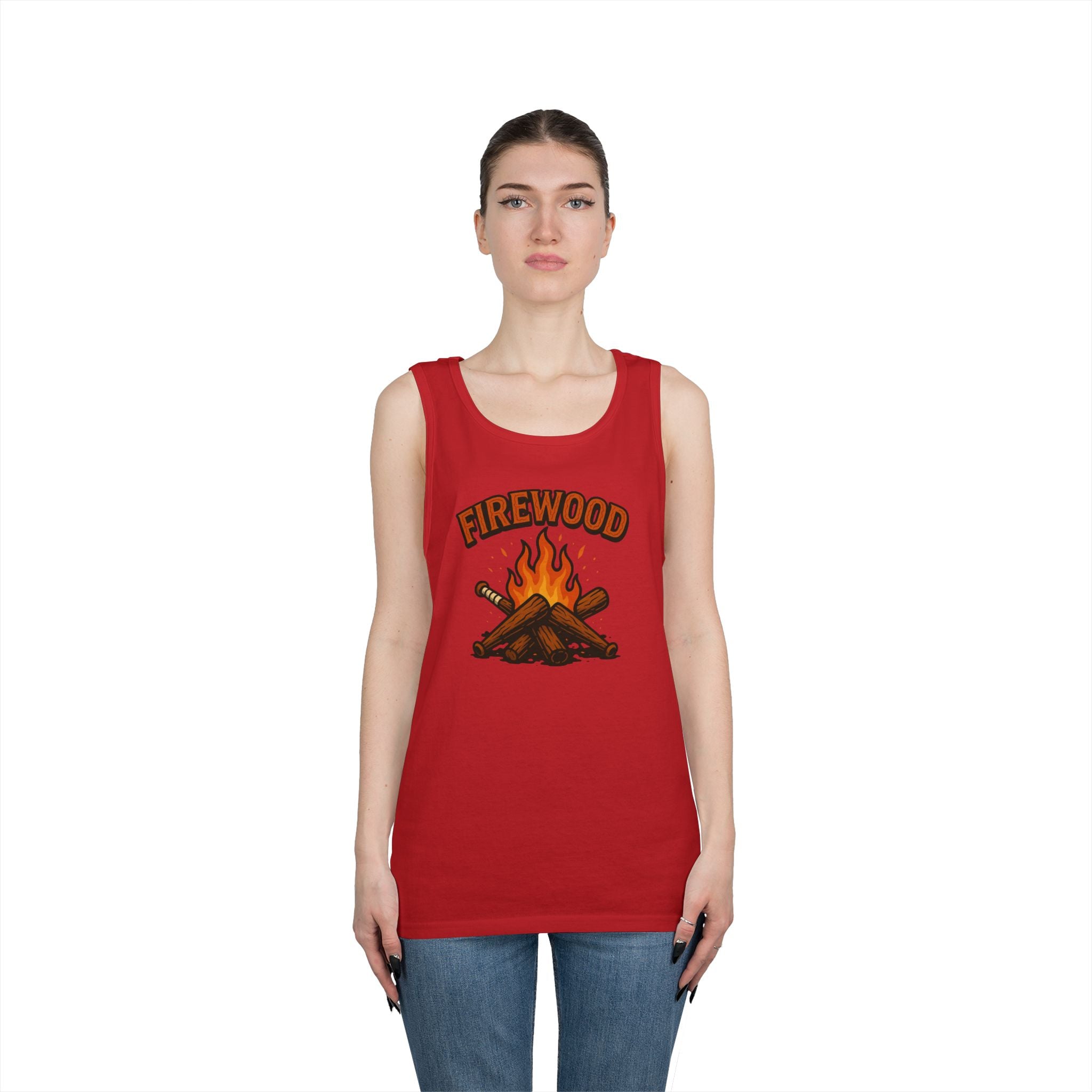Firewood Baseball Tank Top – Retro Campfire Graphic Shirt