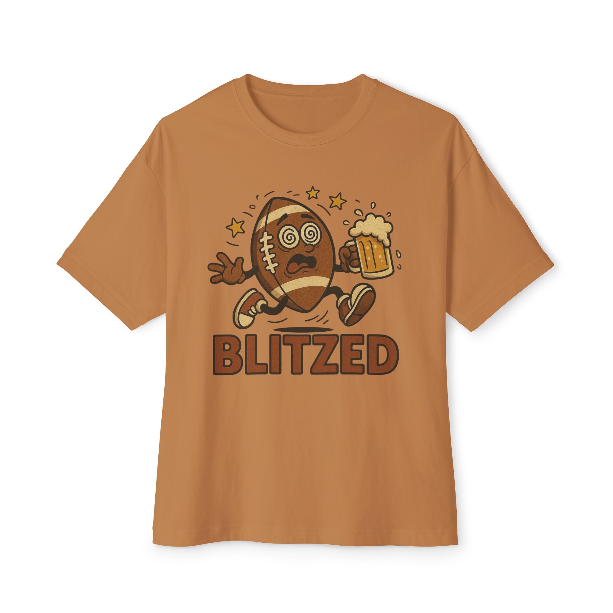 Blitzed Graphic Oversized Boxy Tee – Funny Football Beer T-Shirt