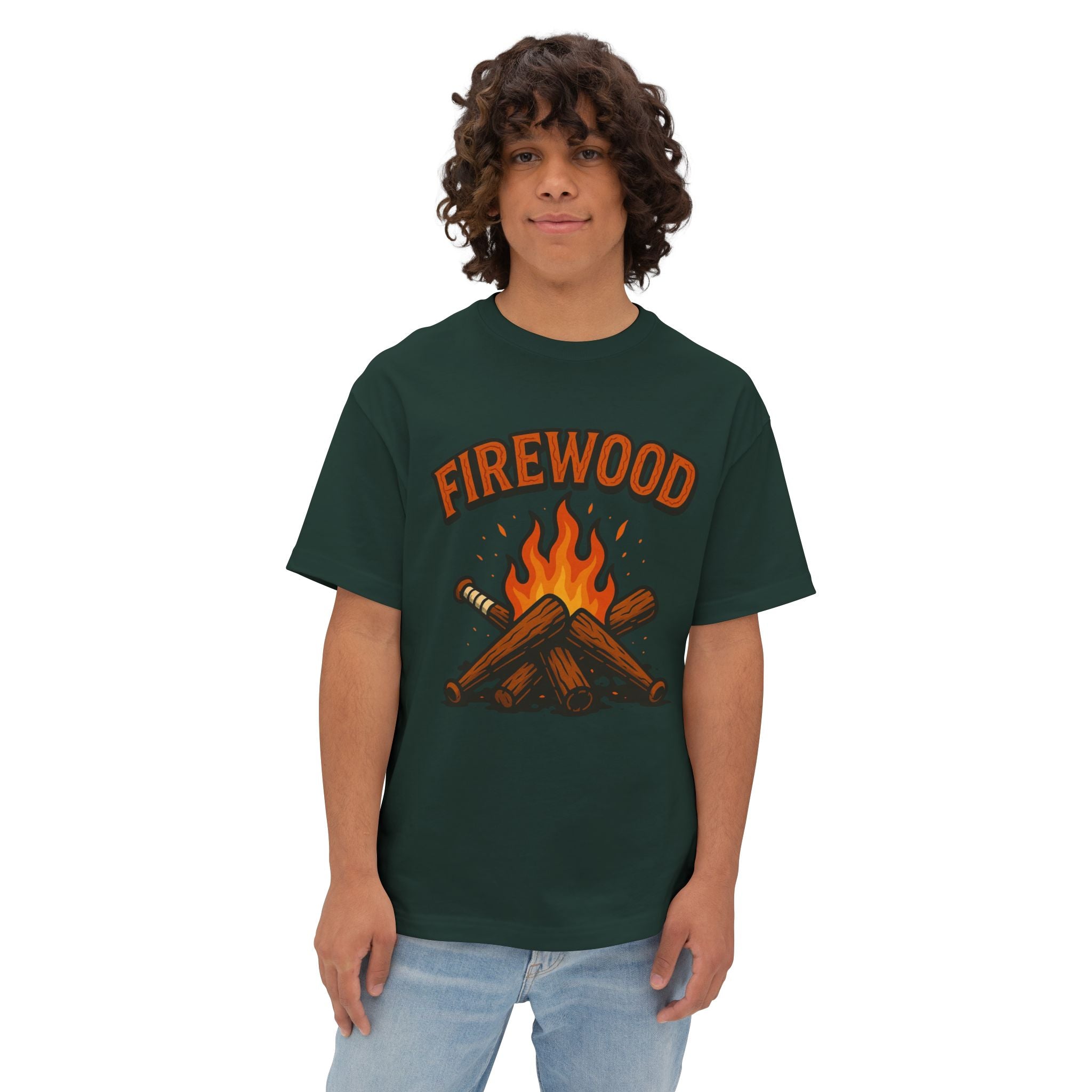 Firewood Baseball Oversized Boxy Tee – Retro Campfire Graphic Shirt