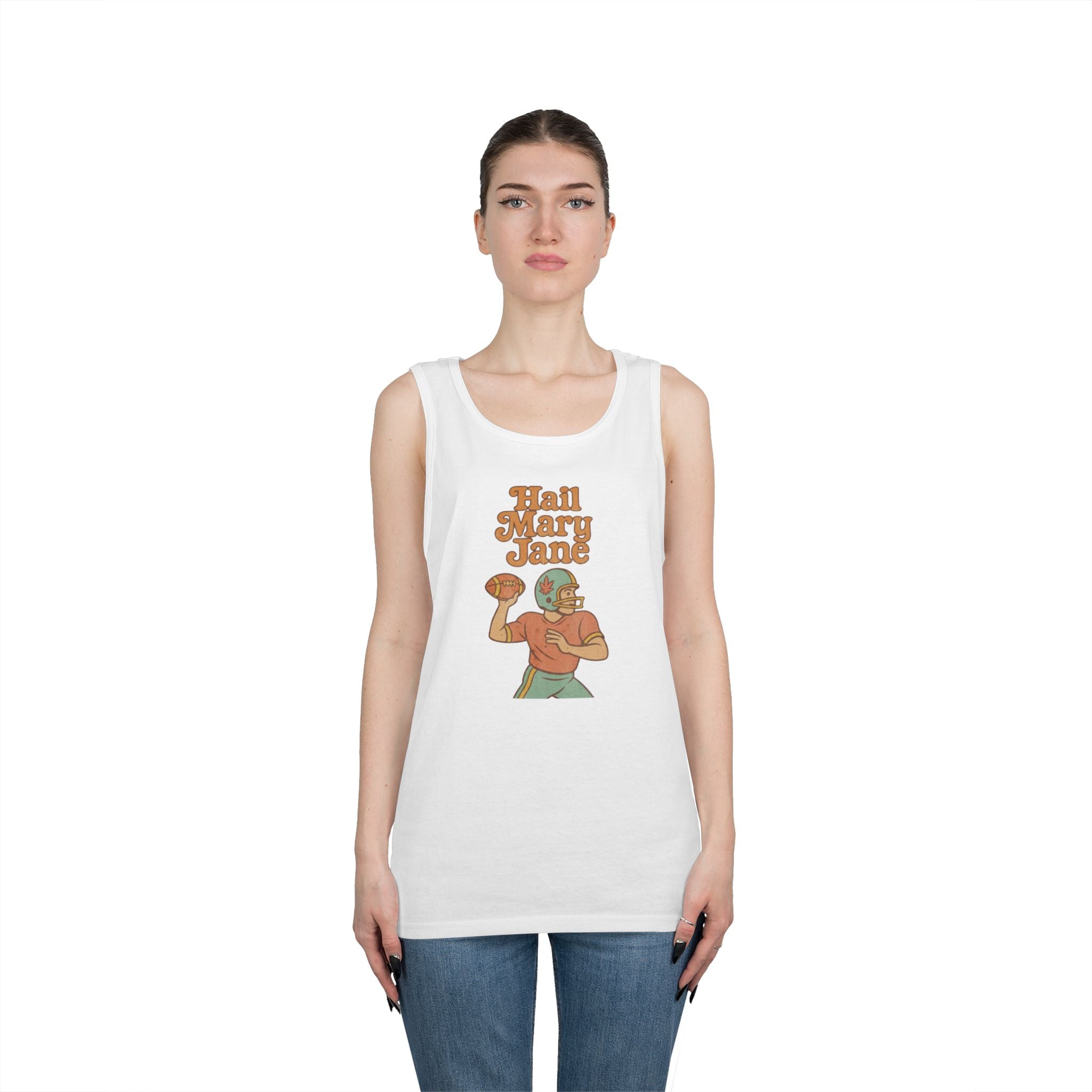 Hail Mary Jane Tank Top – Retro Funny Football 420 Graphic Tee for Men & Women