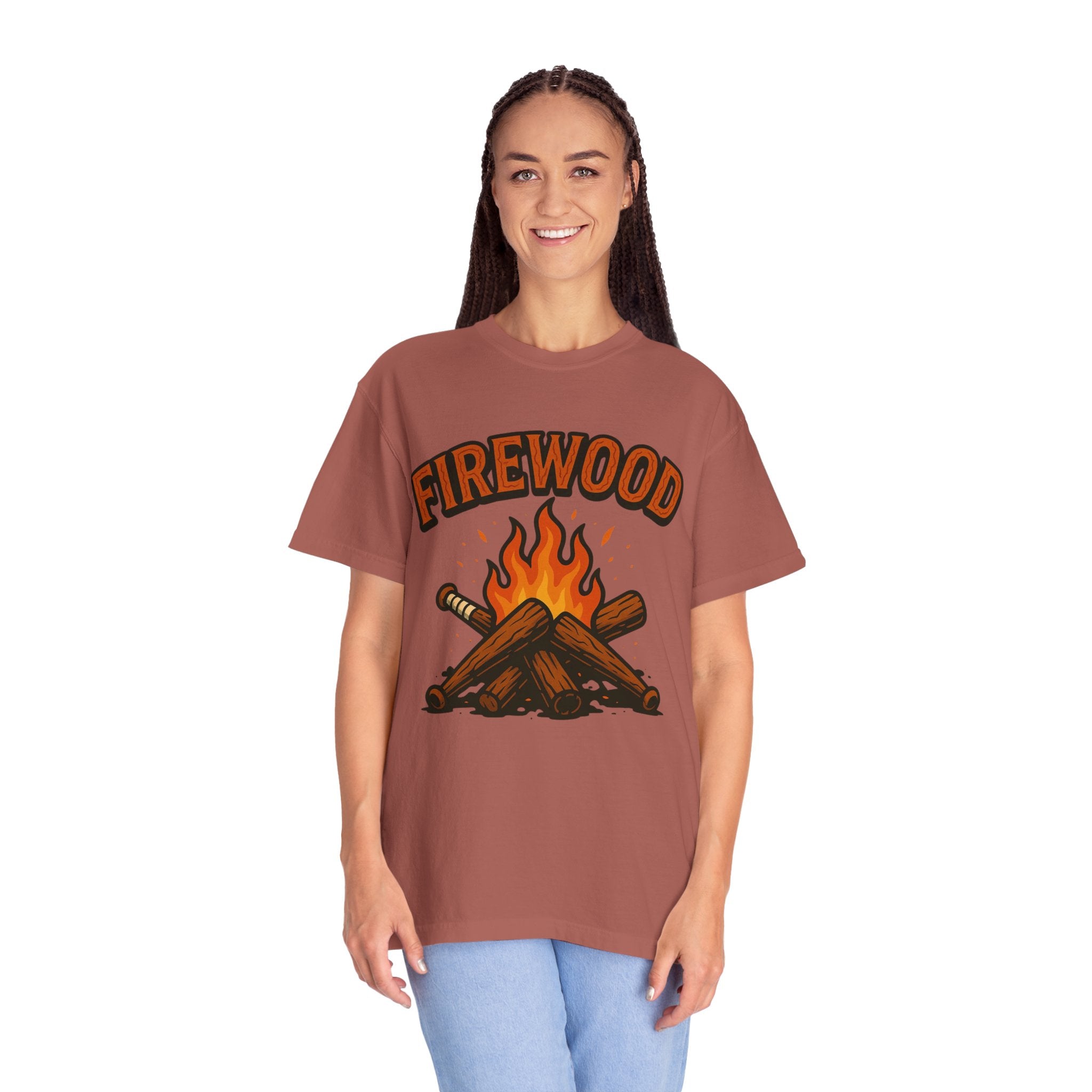 Firewood Baseball Tee – Retro Campfire Graphic Shirt