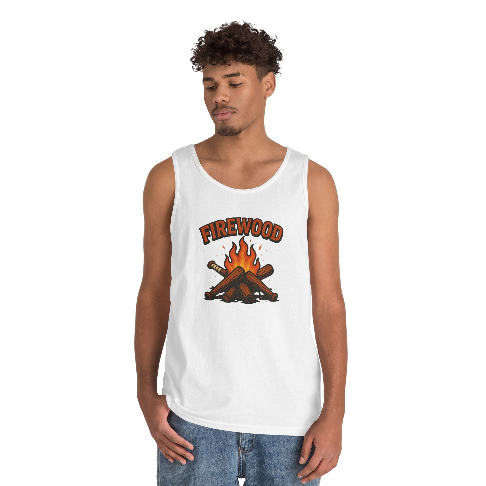Firewood Baseball Tank Top – Retro Campfire Graphic Shirt