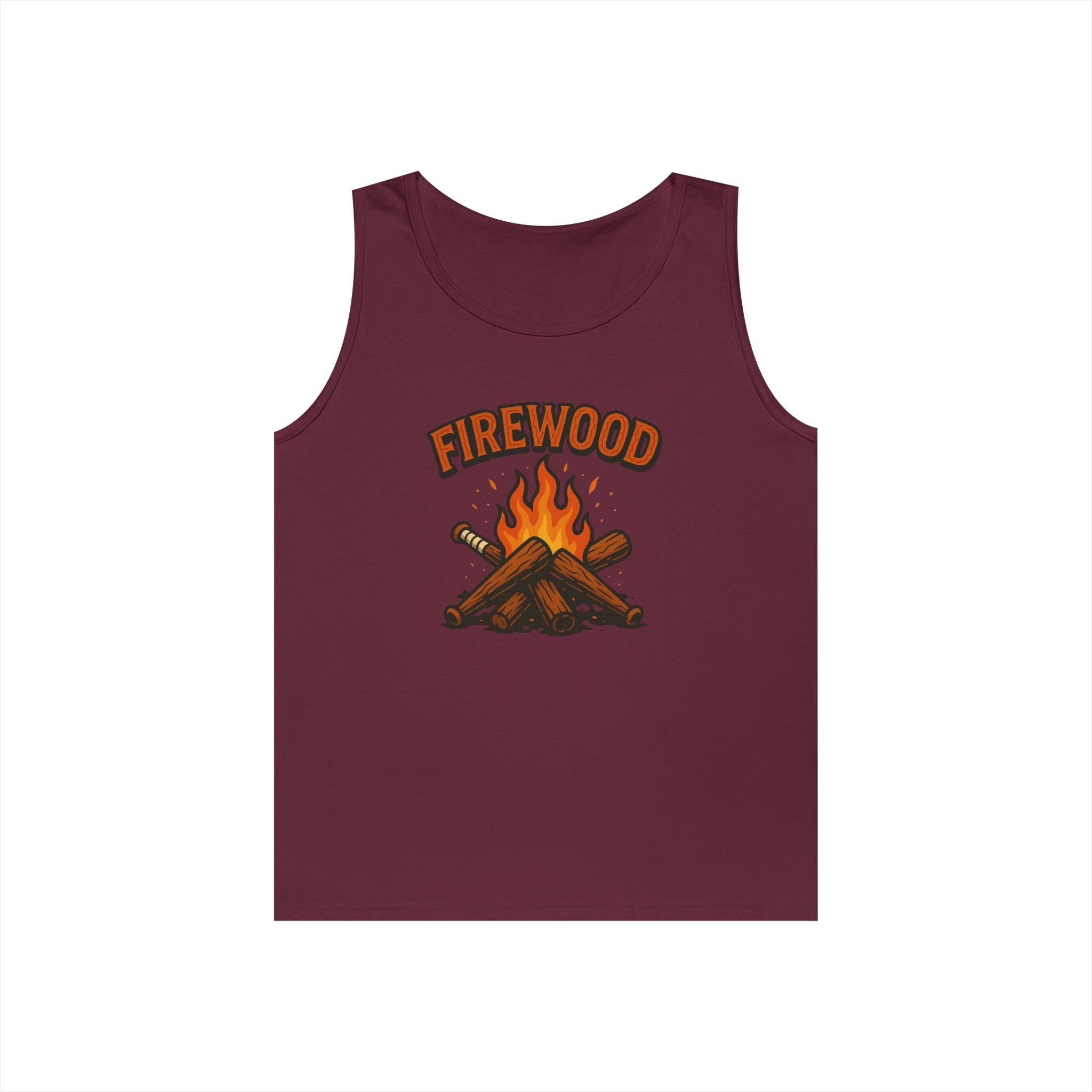 Firewood Baseball Tank Top – Retro Campfire Graphic Shirt