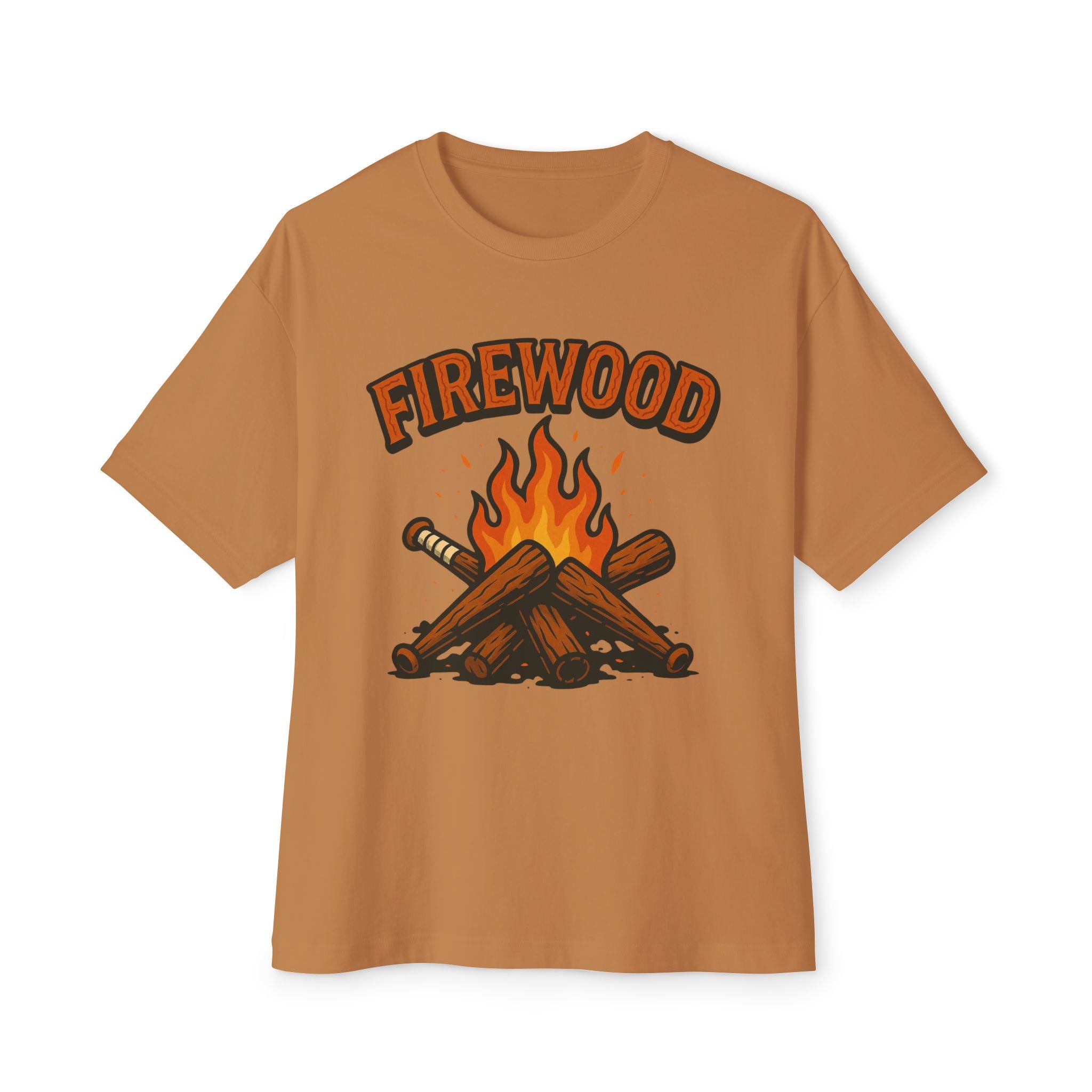 Firewood Baseball Oversized Boxy Tee – Retro Campfire Graphic Shirt
