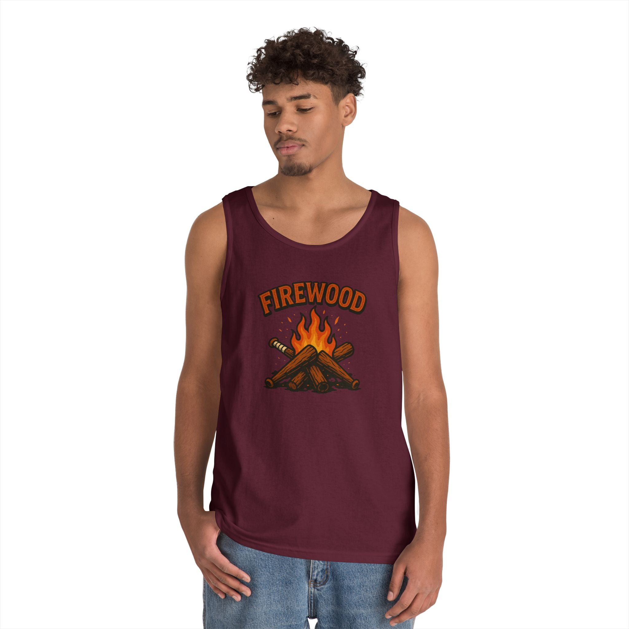 Firewood Baseball Tank Top – Retro Campfire Graphic Shirt