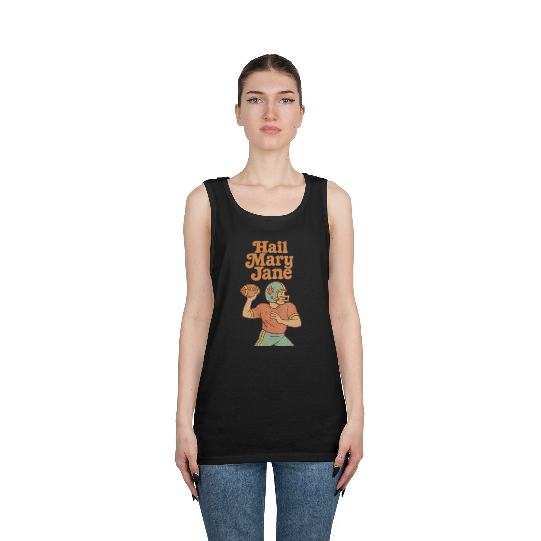 Hail Mary Jane Tank Top – Retro Funny Football 420 Graphic Tee for Men & Women