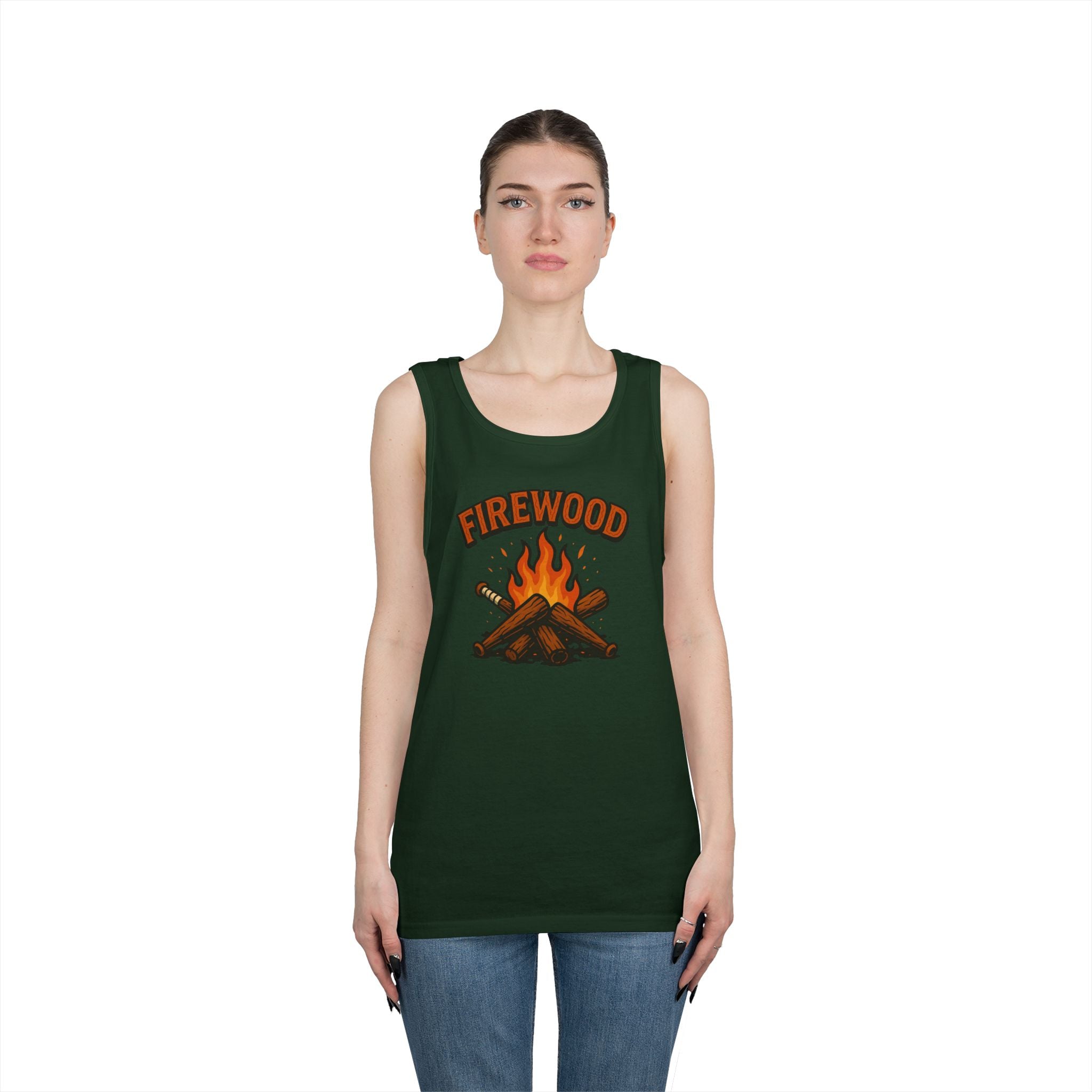 Firewood Baseball Tank Top – Retro Campfire Graphic Shirt