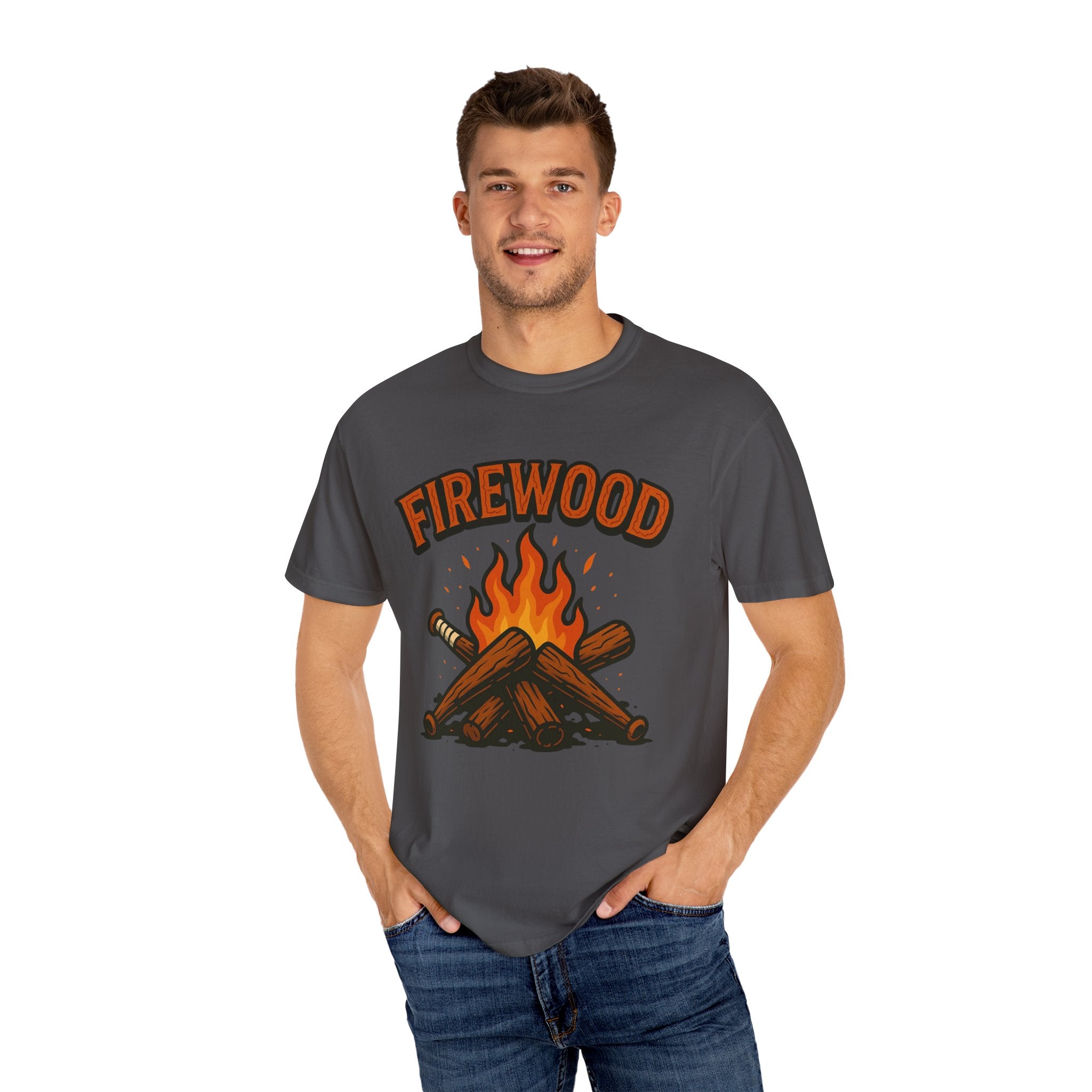 Firewood Baseball Tee – Retro Campfire Graphic Shirt