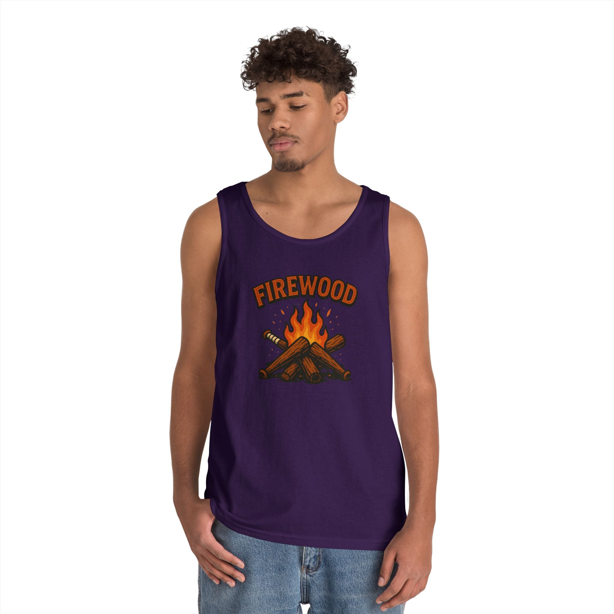Firewood Baseball Tank Top – Retro Campfire Graphic Shirt