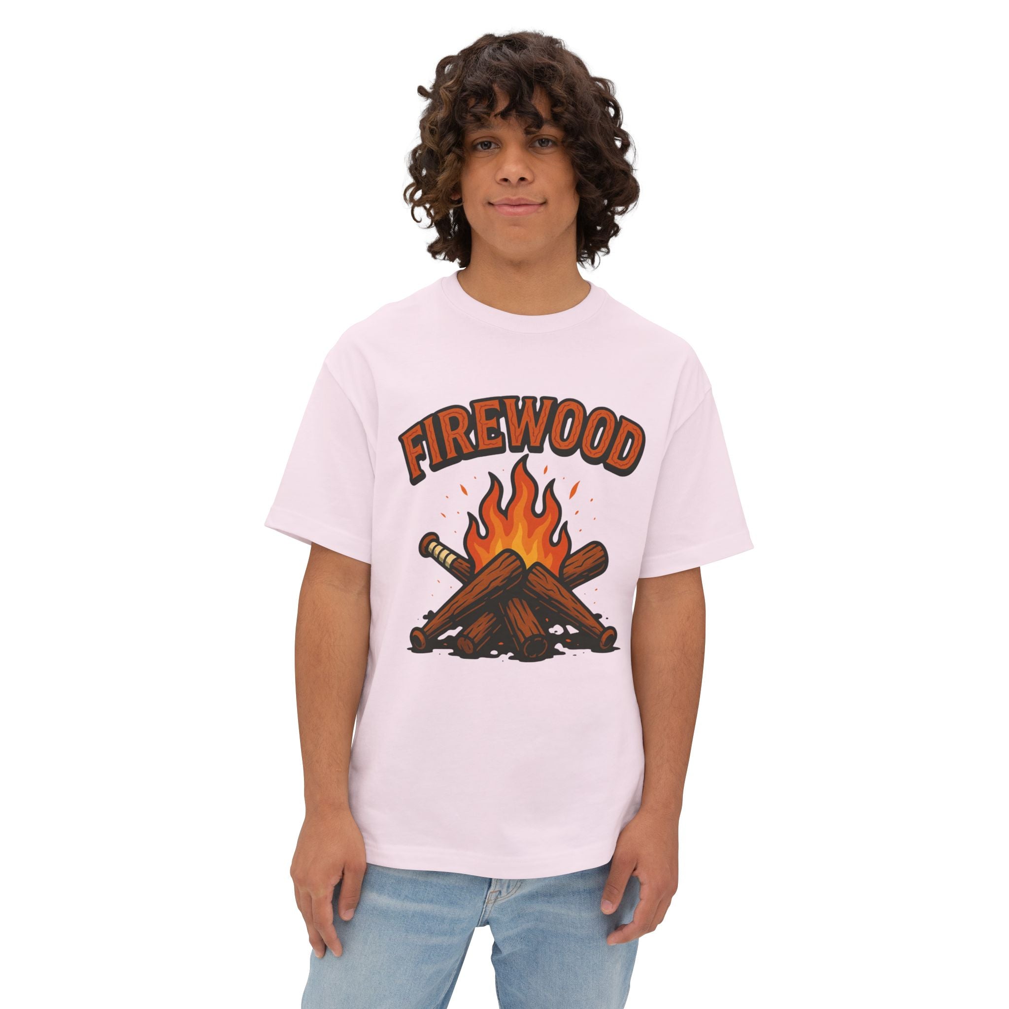 Firewood Baseball Oversized Boxy Tee – Retro Campfire Graphic Shirt