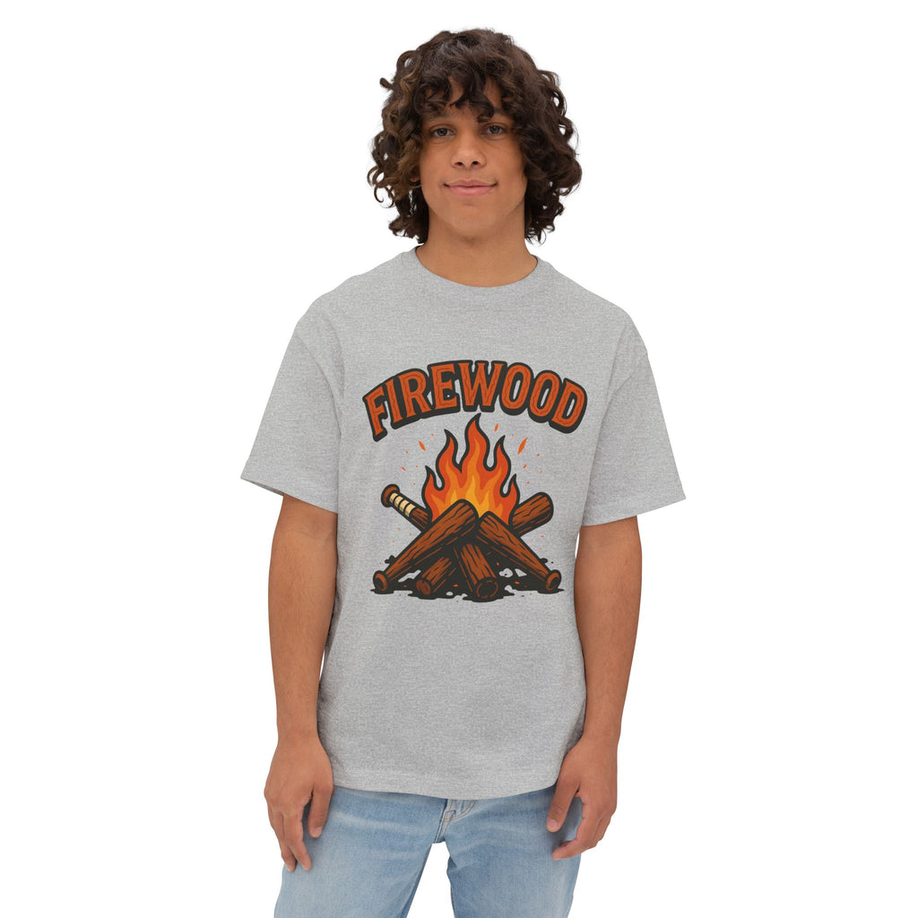 Firewood Baseball Oversized Boxy Tee – Retro Campfire Graphic Shirt