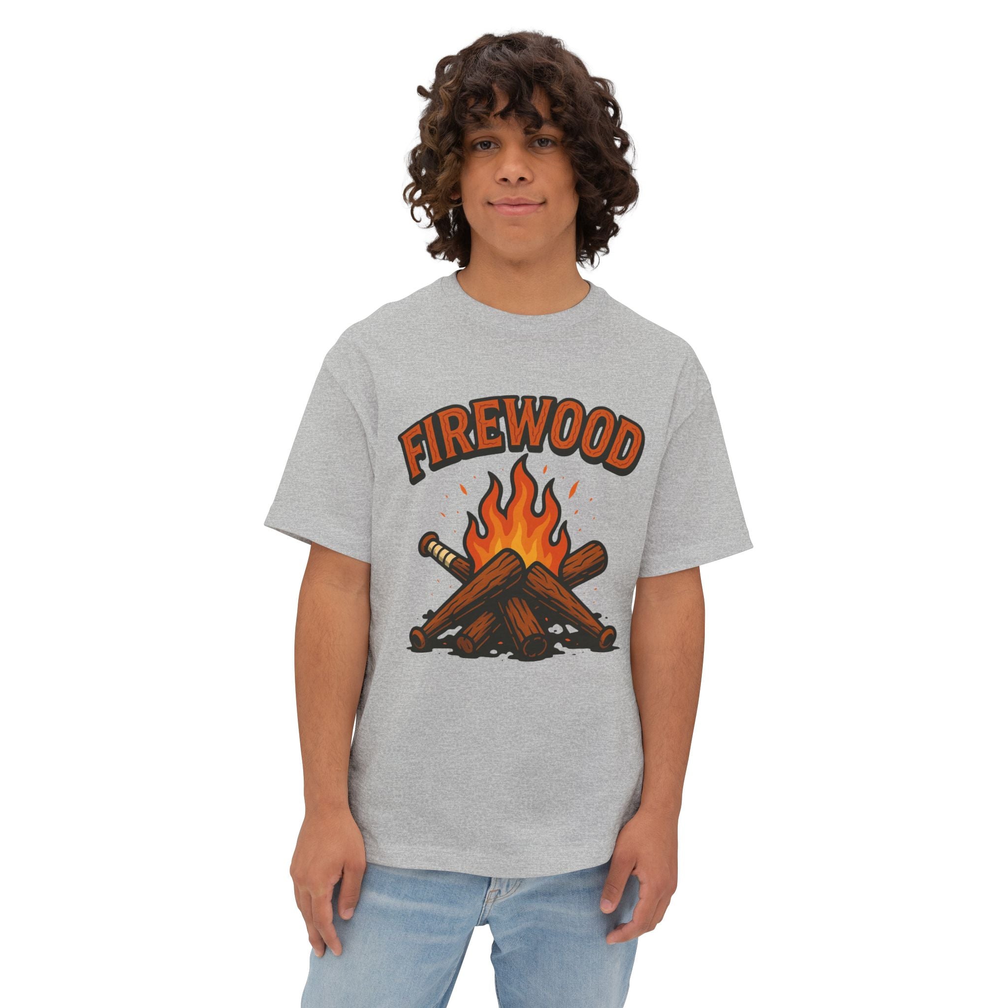 Firewood Baseball Oversized Boxy Tee – Retro Campfire Graphic Shirt