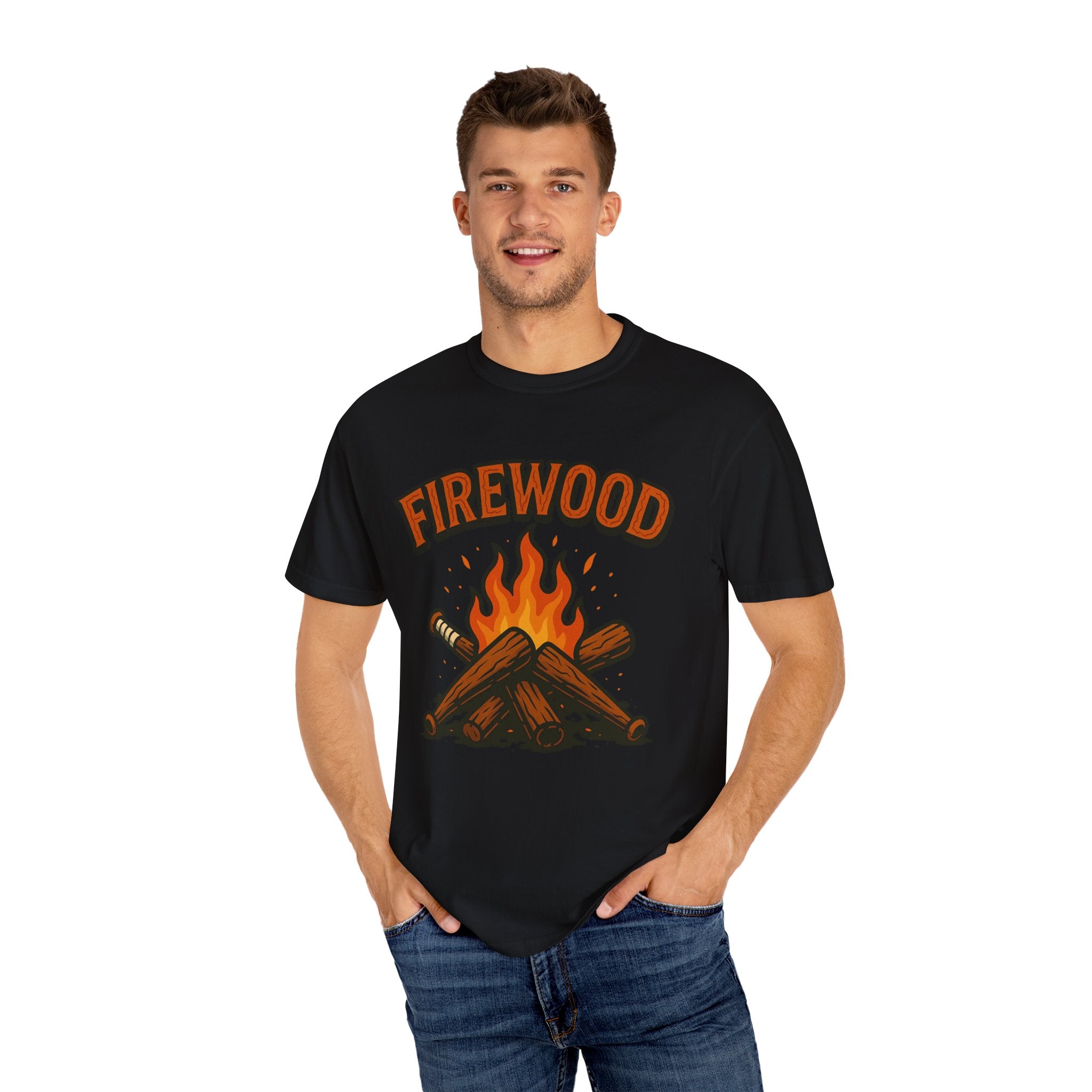 Firewood Baseball Tee – Retro Campfire Graphic Shirt
