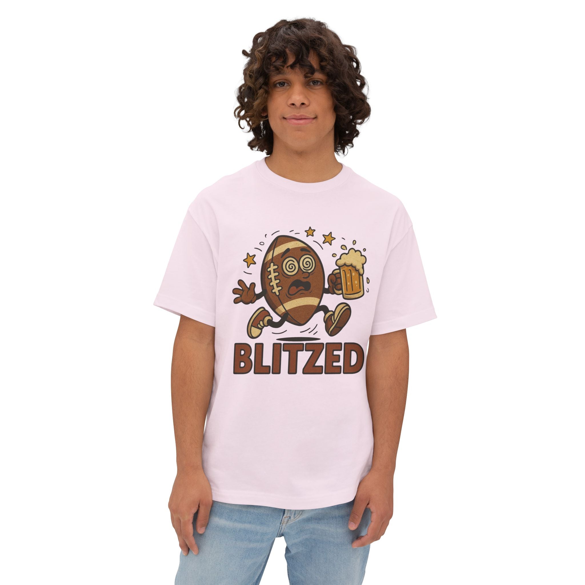 Blitzed Graphic Oversized Boxy Tee – Funny Football Beer T-Shirt