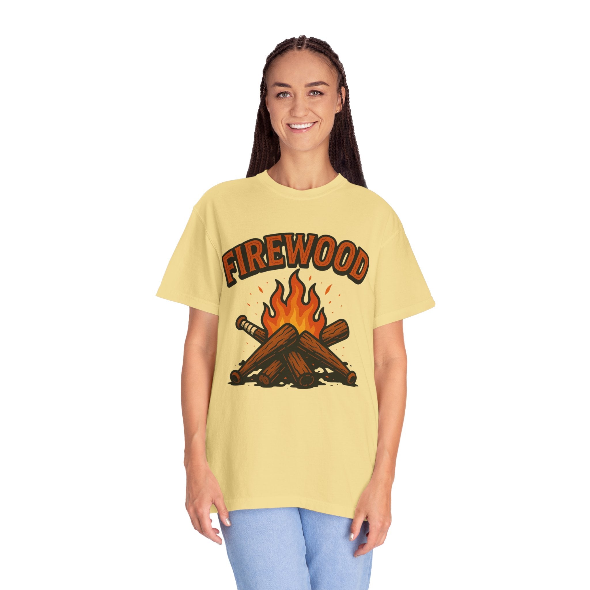 Firewood Baseball Tee – Retro Campfire Graphic Shirt