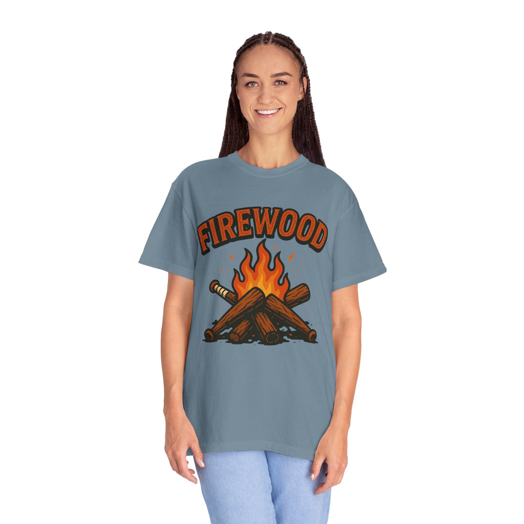 Firewood Baseball Tee – Retro Campfire Graphic Shirt