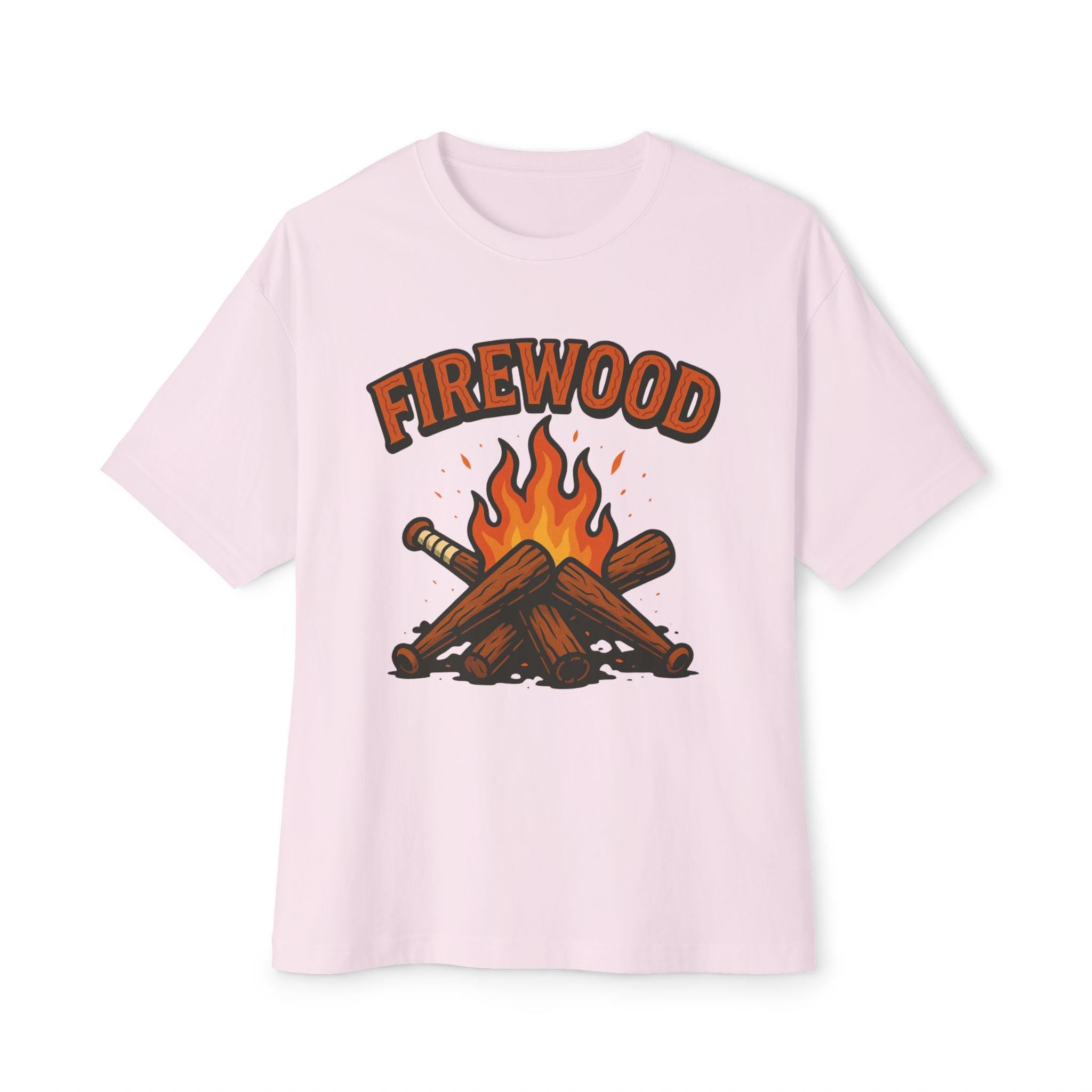 Firewood Baseball Oversized Boxy Tee – Retro Campfire Graphic Shirt